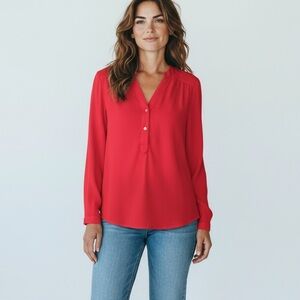 Fervour Red Shirt size M Long Sleeve, Roll Sleeve Women